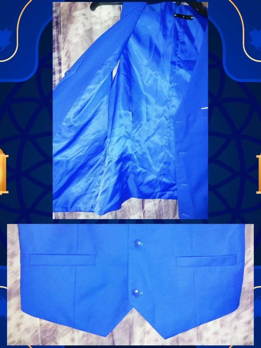 Unbranded 2Pc Set Royal Blue Classic Tailored Fit Soft Woven Blazer & Vest Sz S